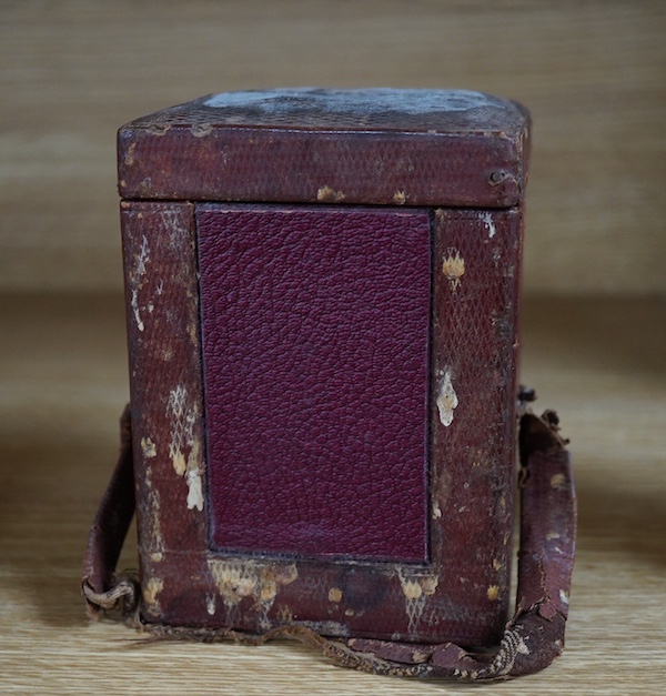 A cased carriage timepiece, P. Orr and Sons, Madras, timepiece 11.5 cm high. Condition- poor to fair